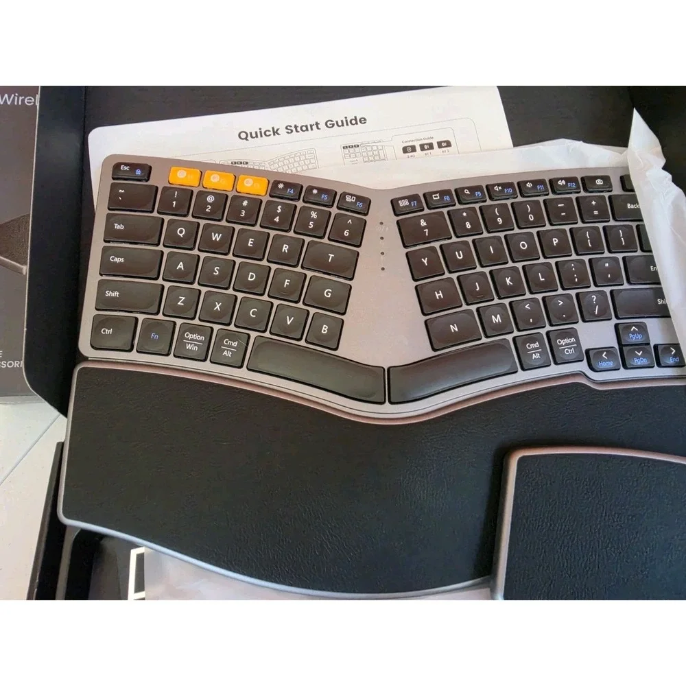New NIB EK04 Wireless Ergonomic Keyboard Split Design Black Grey Orange $64